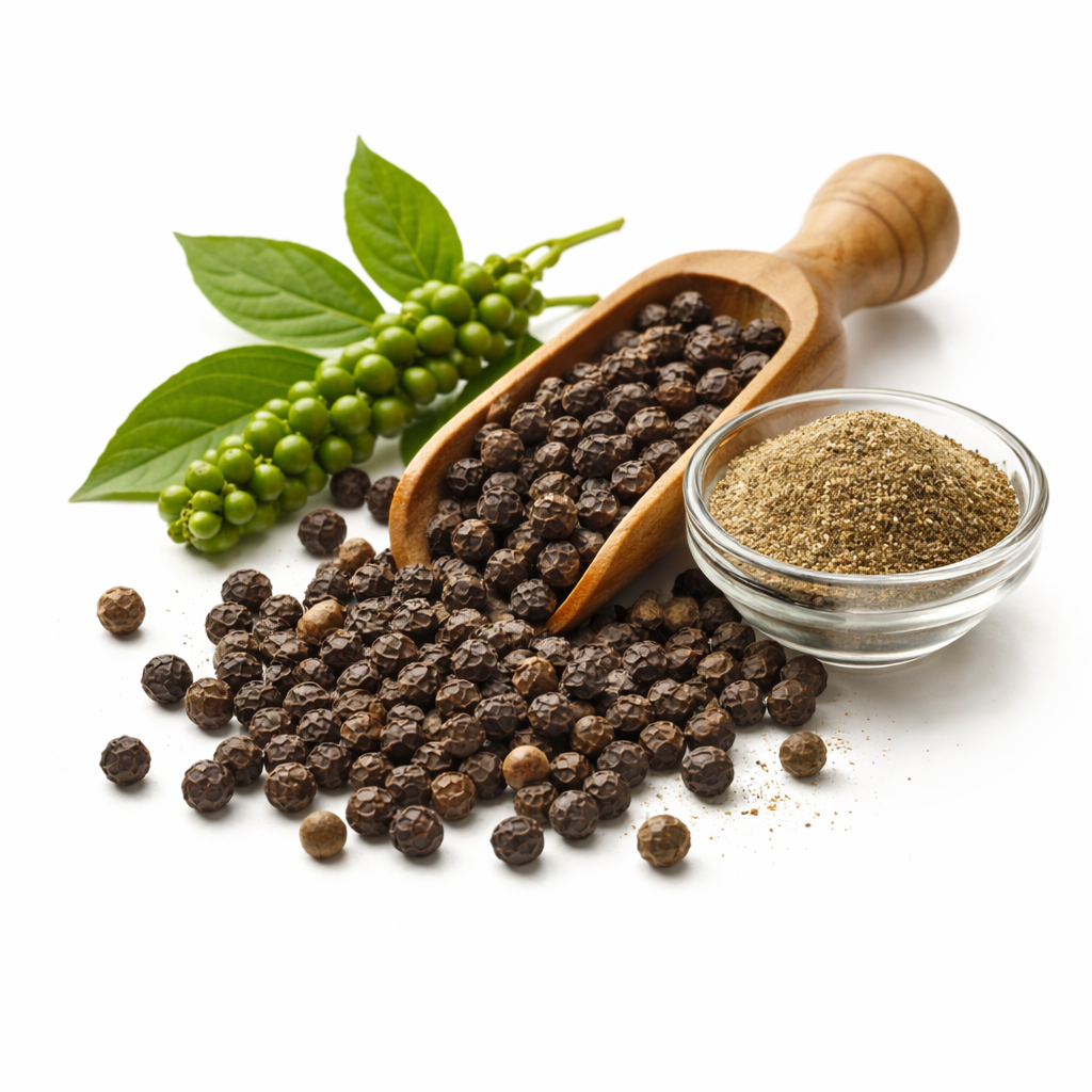 Black peppercorns and piperine extract used in botanical formulation