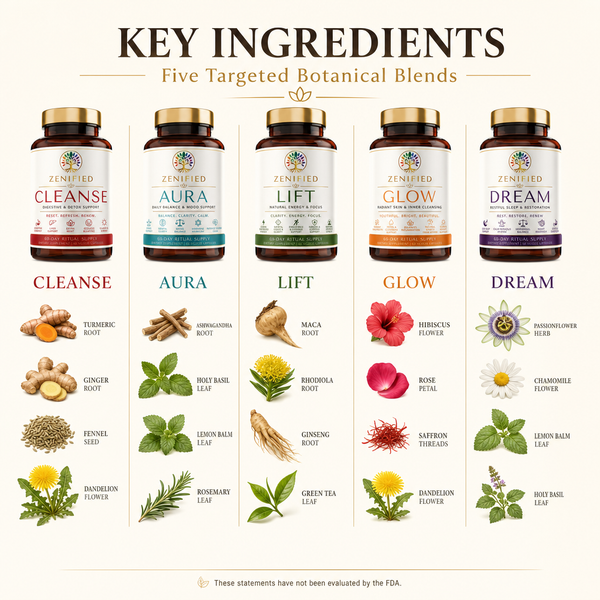 Key botanicals in the Zenified five-blend system
