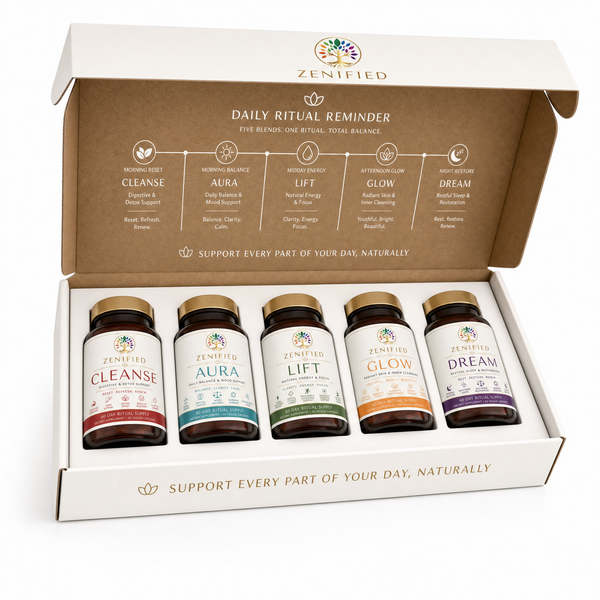 Zenified five-pack open box with all five blends