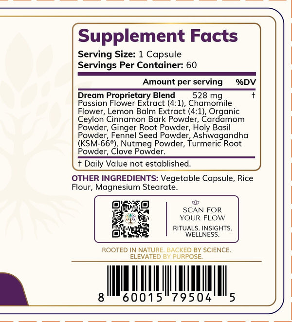 Zenified Dream supplement facts and ingredient panel