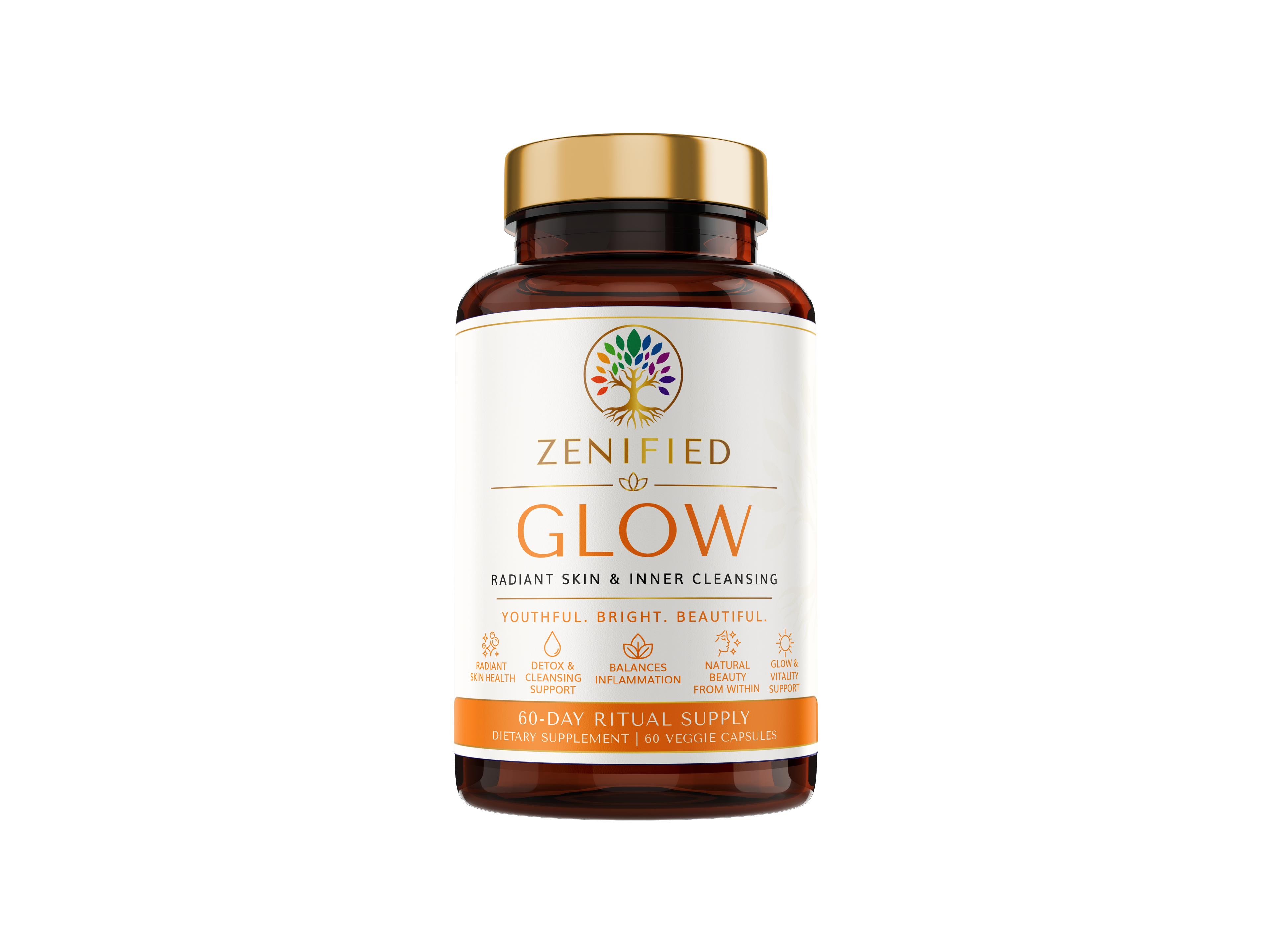 Zenified Glow botanical skin and radiance supplement bottle