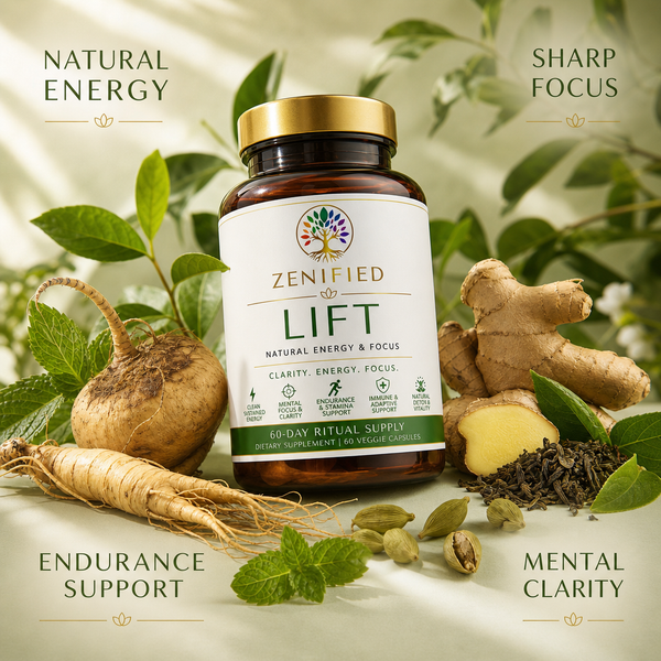 Lift steady energy and focus benefits infographic