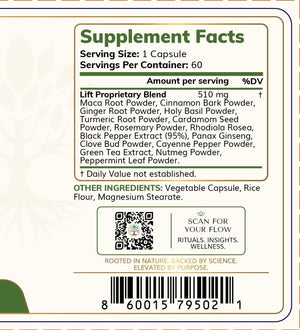 Zenified Lift supplement facts and ingredient panel