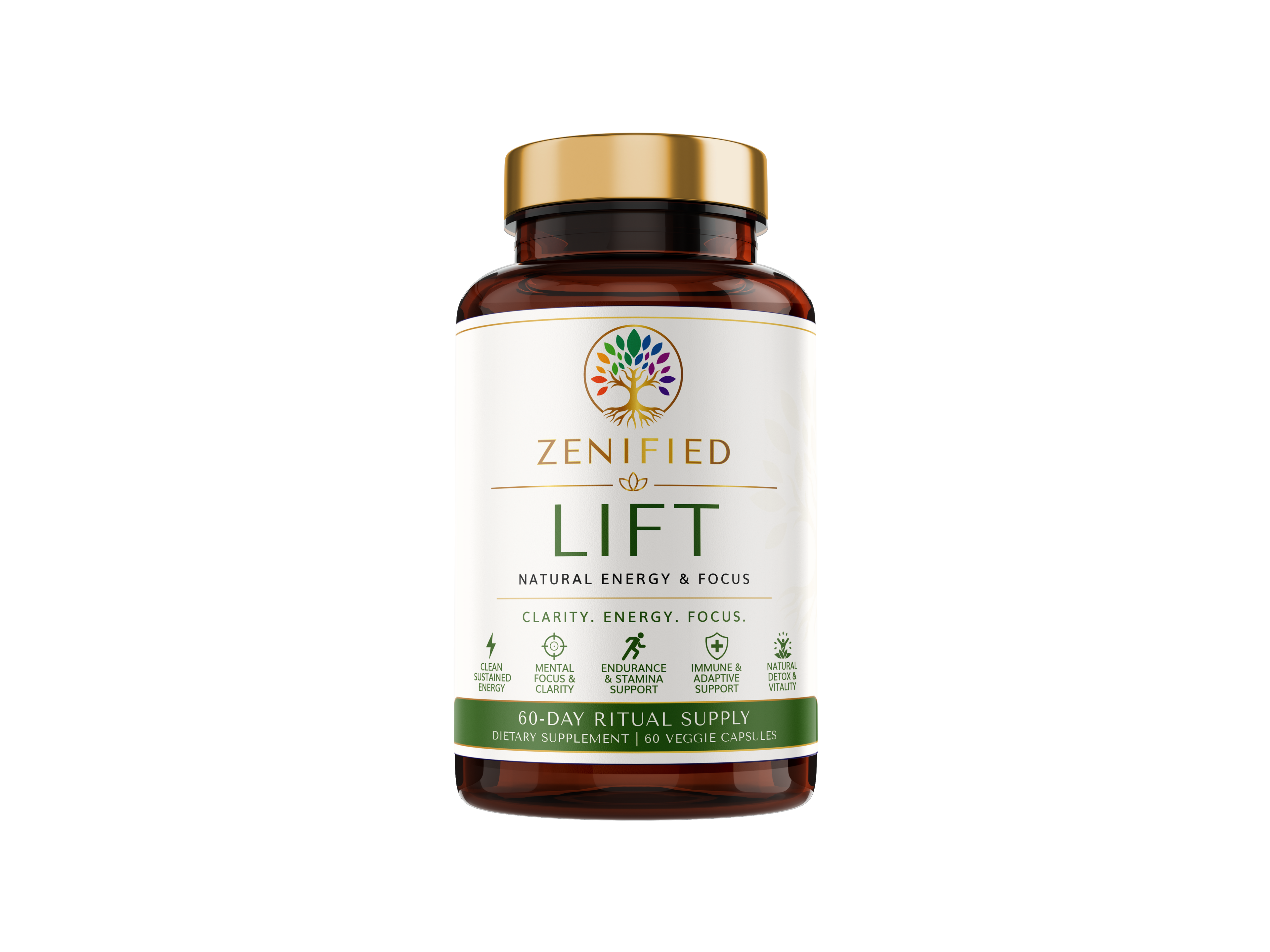 Zenified Lift botanical energy and focus supplement bottle